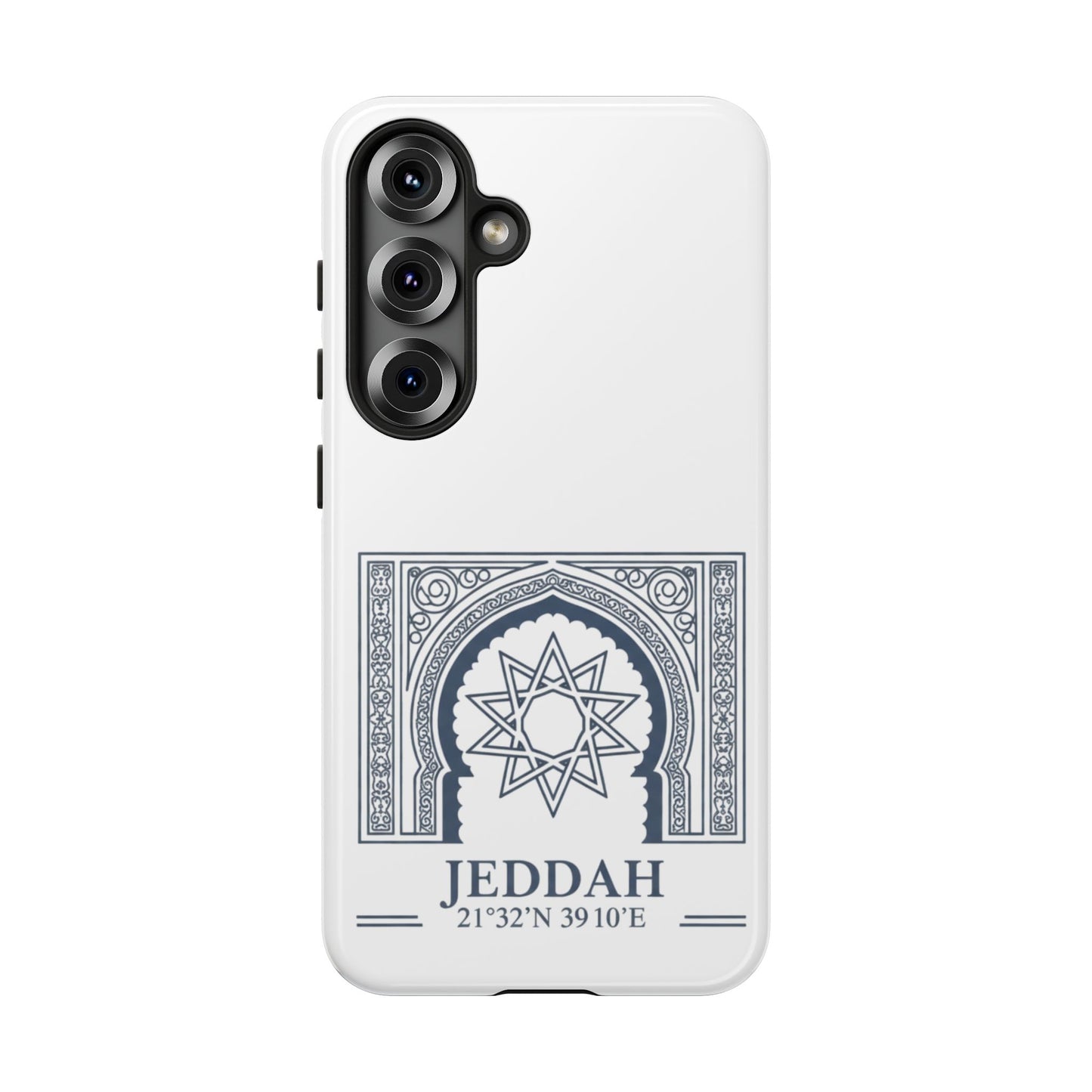 Jeddah Coordinates Phone Case — Arabic Arch Geometric Design