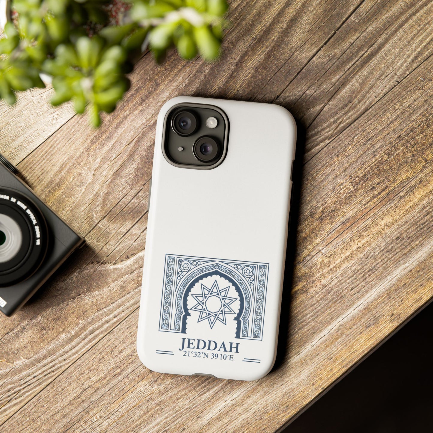 Jeddah Coordinates Phone Case — Blue Islamic Arch Travel Souvenir