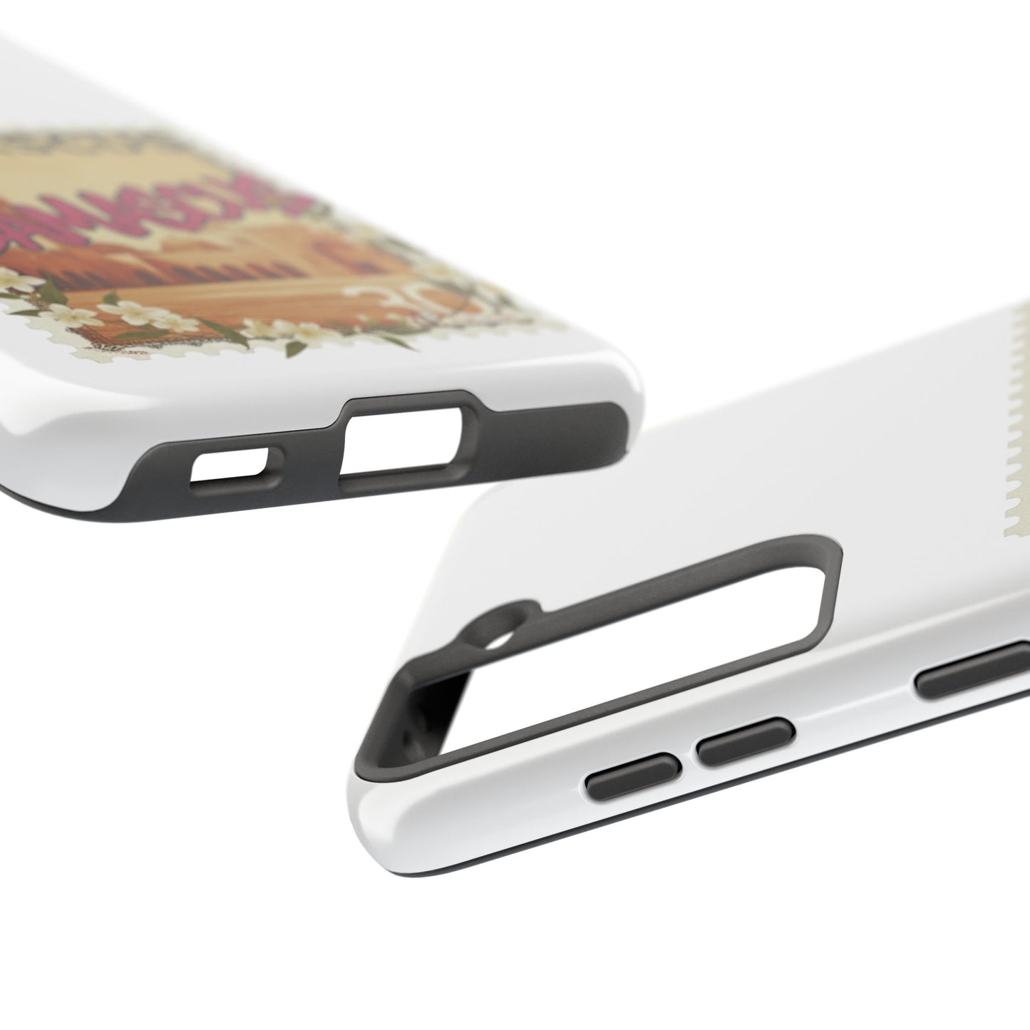 Étui de téléphone résistant à motif de timbres vintage Damas — Coque de téléphone rétro pour voyage