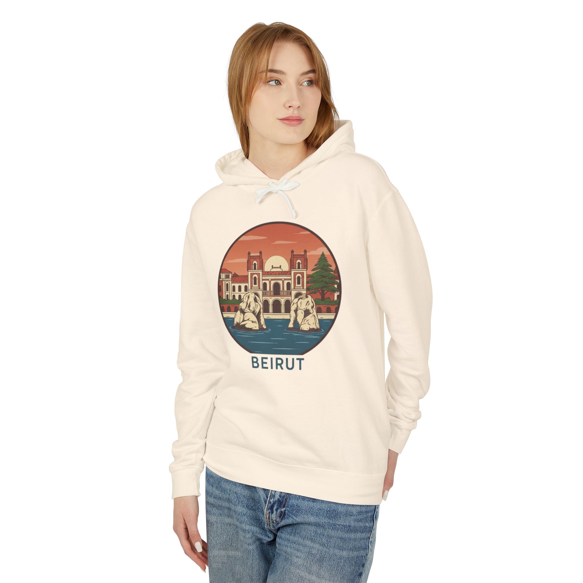 Beirut Vintage Landmark Hoodie — Retro Cityscape Graphic Hooded Sweatshirt