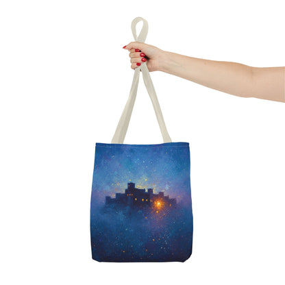 Starry Night Castle Tote Bag — Mystical Galaxy Scene All-Over Print