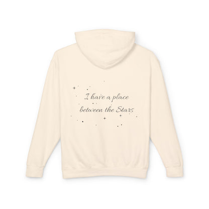Starry Script Hoodie — "I Have a Place Between the Stars" Lightweight Pullover