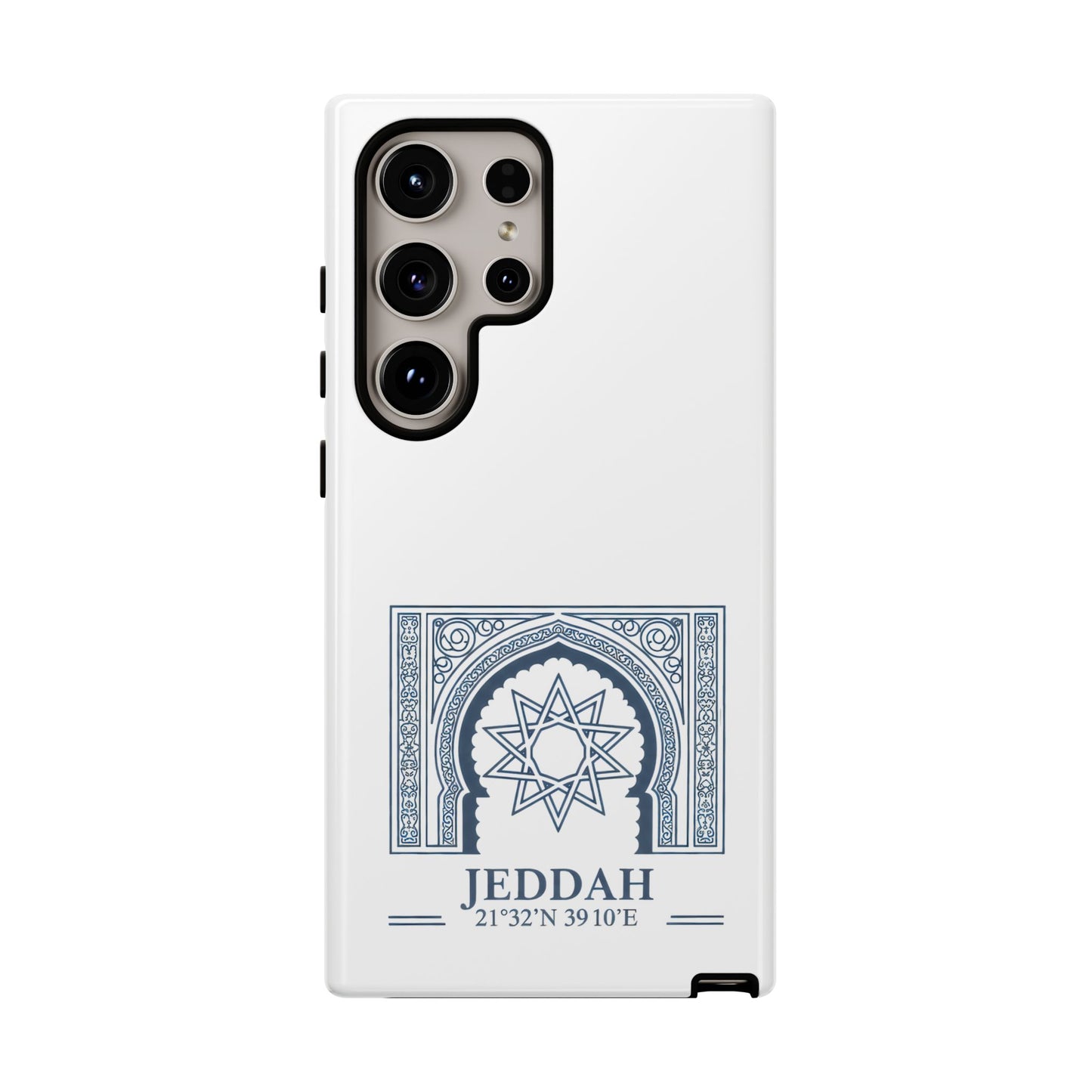 Jeddah Coordinates Phone Case — Blue Islamic Arch Travel Souvenir