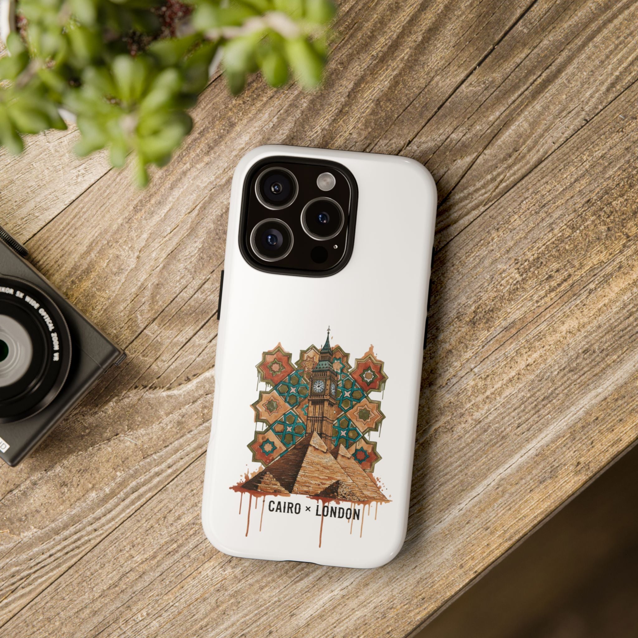 Cairo × London Phone Case — Vintage Mosaic Pyramids & Big Ben Travel Design