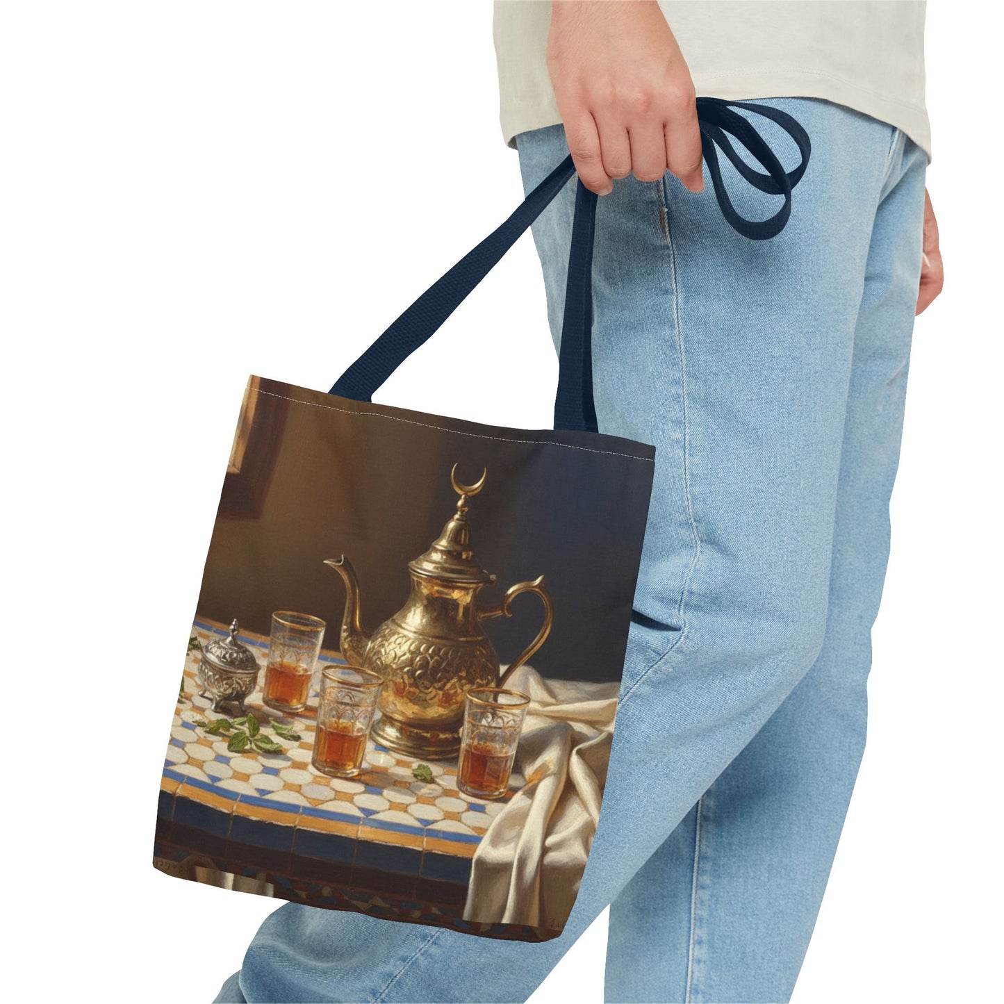 Moroccan Tea Set Tote Bag — Brass Teapot & Glasses AOP Tote