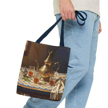 Moroccan Tea Set Tote Bag — Brass Teapot & Glasses AOP Tote