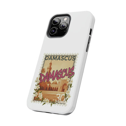Étui de téléphone résistant à motif de timbres vintage Damas — Coque de téléphone rétro pour voyage