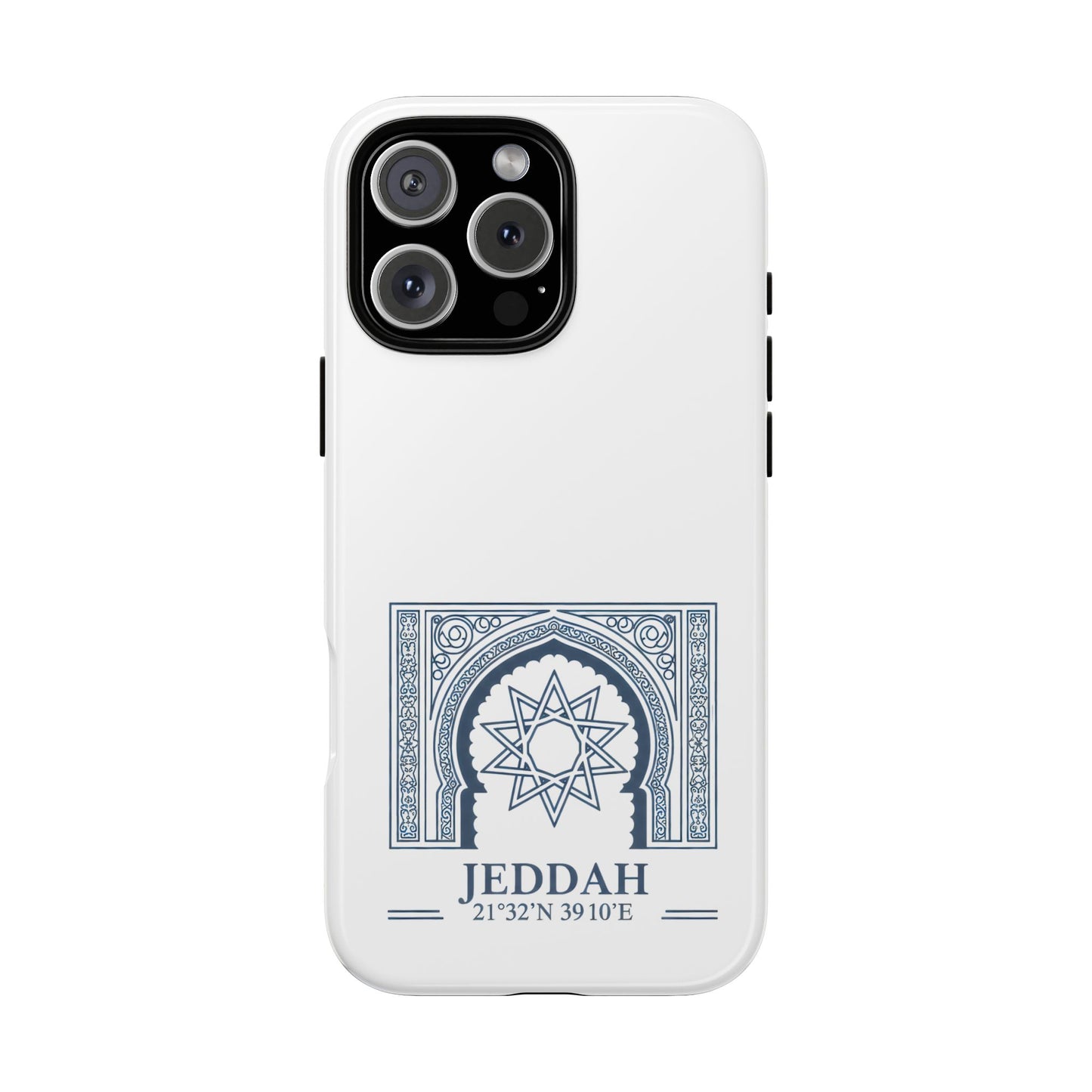 Jeddah Coordinates Phone Case — Blue Islamic Arch Travel Souvenir