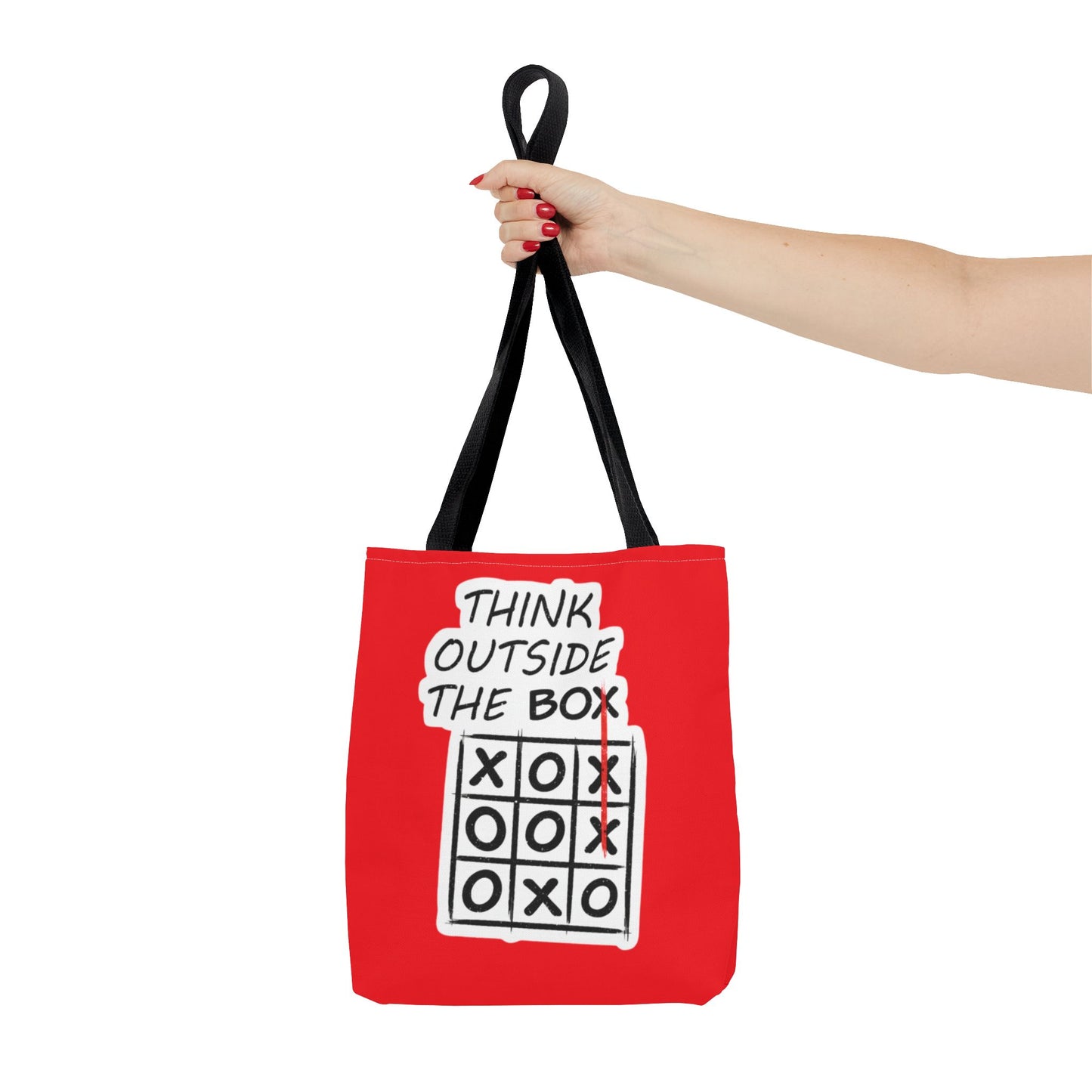 Think Outside the Box Tote Bag — Red Tic-Tac-Toe Motivational Canvas Tote