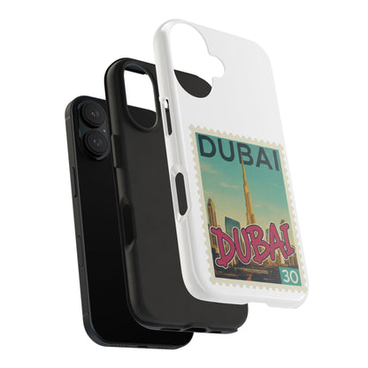 Coque de téléphone motif timbre-poste de Dubaï — Coque iPhone résistante inspirée du voyage