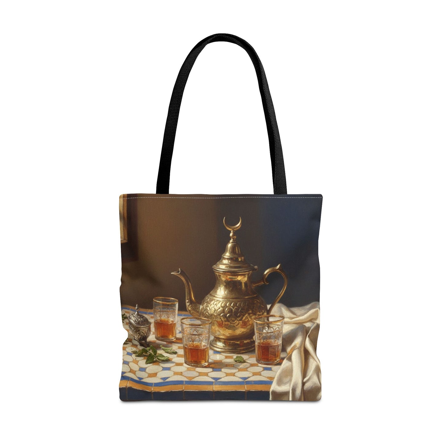 Moroccan Tea Set Tote Bag — Brass Teapot & Glasses AOP Tote