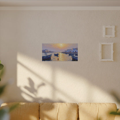 Seaside Sunset Canvas Print — Boats on Tranquil Harbor Wall Art