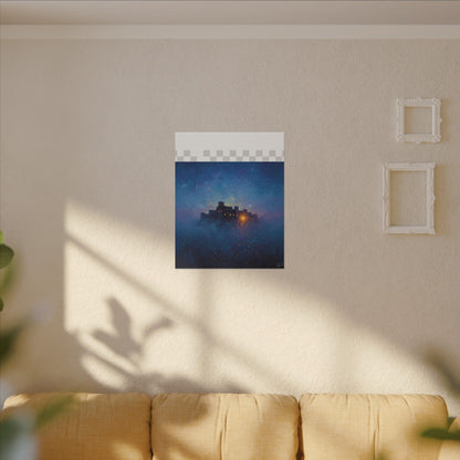 Tableau sur toile mate « Forteresse de la Nuit Étoilée » — Paysage mystique de château bleu