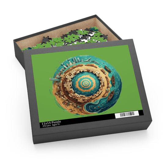 Coastal Tiny Planet Puzzle — 120/252/500-Piece Beach City Jigsaw