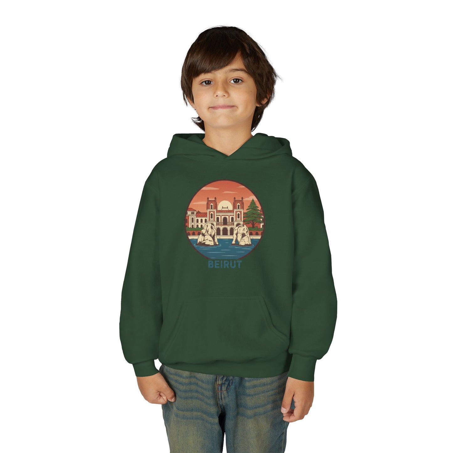 Beirut Skyline Youth Hoodie - Vintage City Illustration