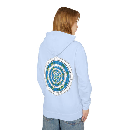 Circular World Map Hoodie — Planet Orbit Graphic Lightweight Hooded Sweatshirt