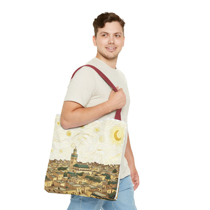 Starry Night Cityscape Tote Bag — Vintage Moroccan Skyline All-Over Print