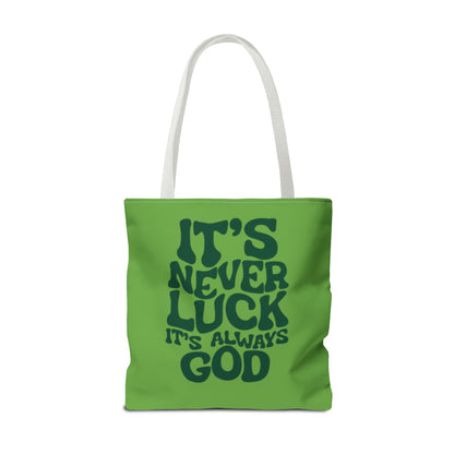 Faith Quote Tote Bag — "It's Never Luck, It's Always God" Cotton Tote