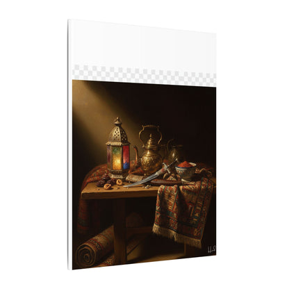 Oriental Still Life Canvas — Vintage Brass Teapot & Lantern Wall Art