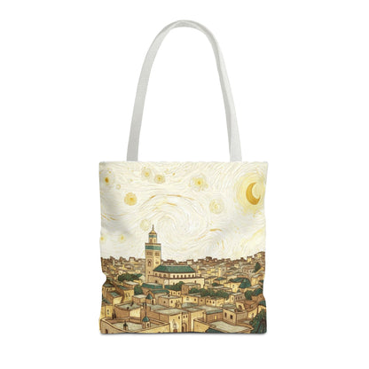 Starry Night Cityscape Tote Bag — Vintage Moroccan Skyline All-Over Print
