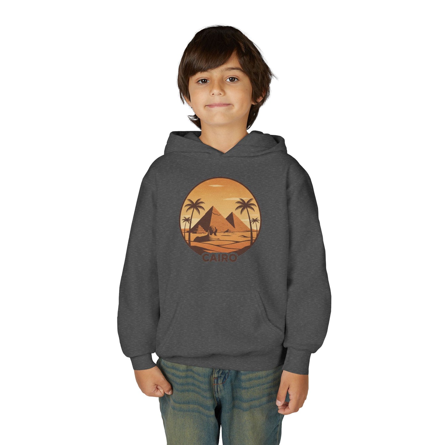 Youth Hoodie - Cairo Retro Pyramids Sunset Graphic