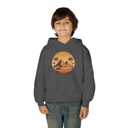 Youth Hoodie - Cairo Retro Pyramids Sunset Graphic