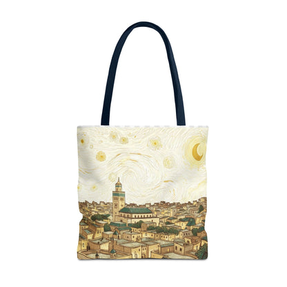 Starry Night Cityscape Tote Bag — Vintage Moroccan Skyline All-Over Print