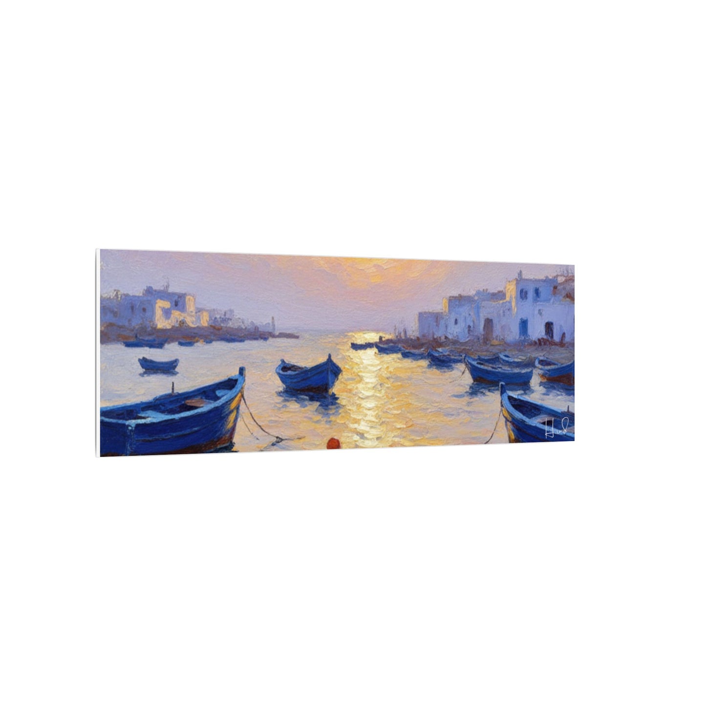 Seaside Sunset Canvas Print — Boats on Tranquil Harbor Wall Art