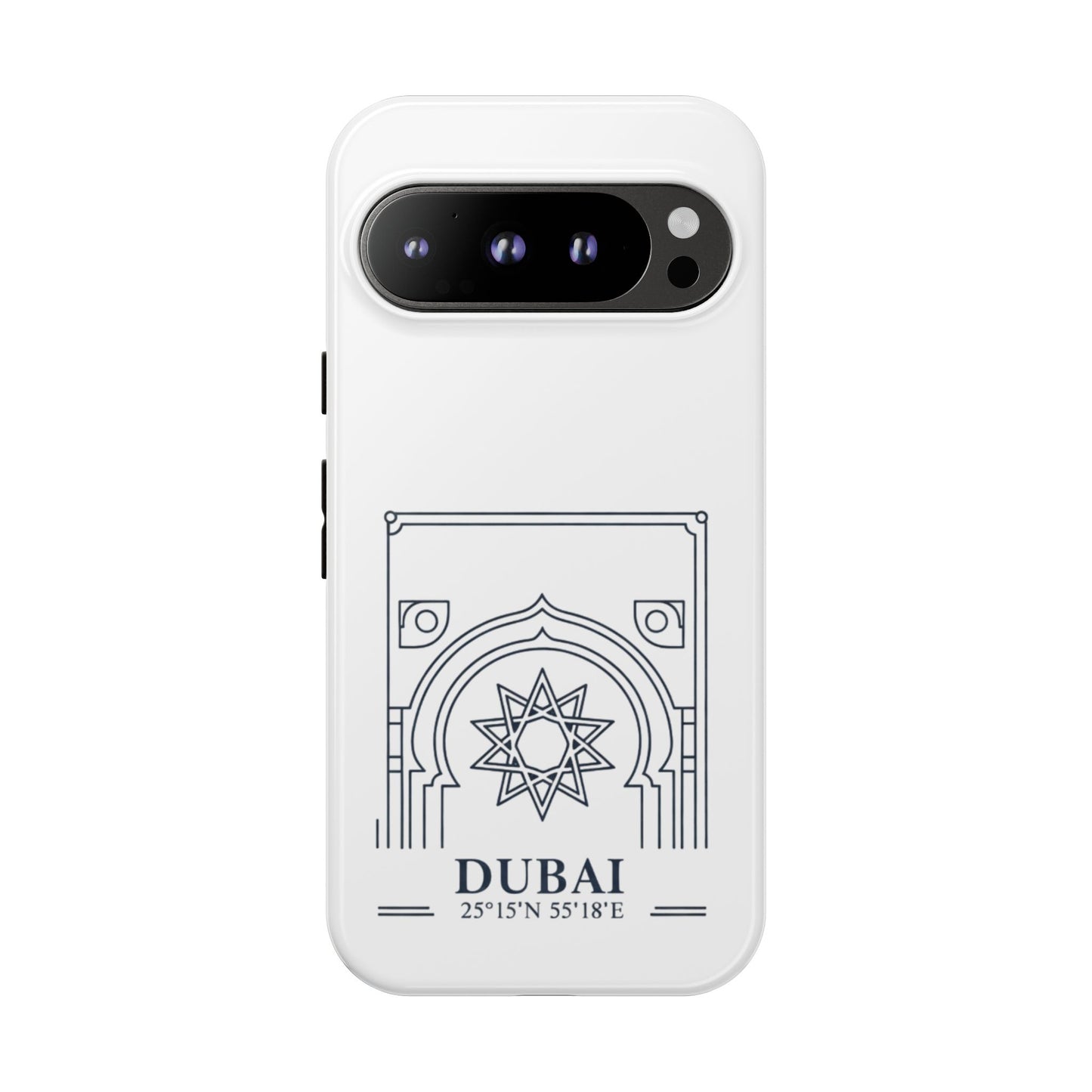 Dubai Architectural Phone Case — Minimal Souvenir Travel Design with Coordinates