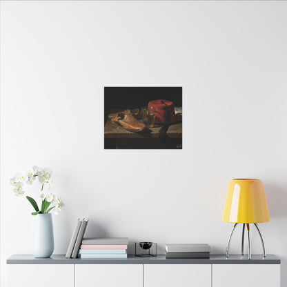 Still Life Canvas Print — Leather Shoes & Red Fez Wall Art