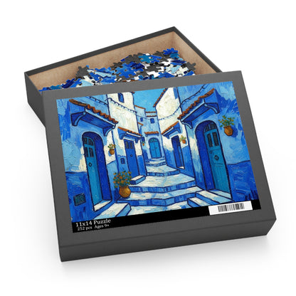 Blue Mediterranean Alley Puzzle — 120/252/500-Piece Jigsaw