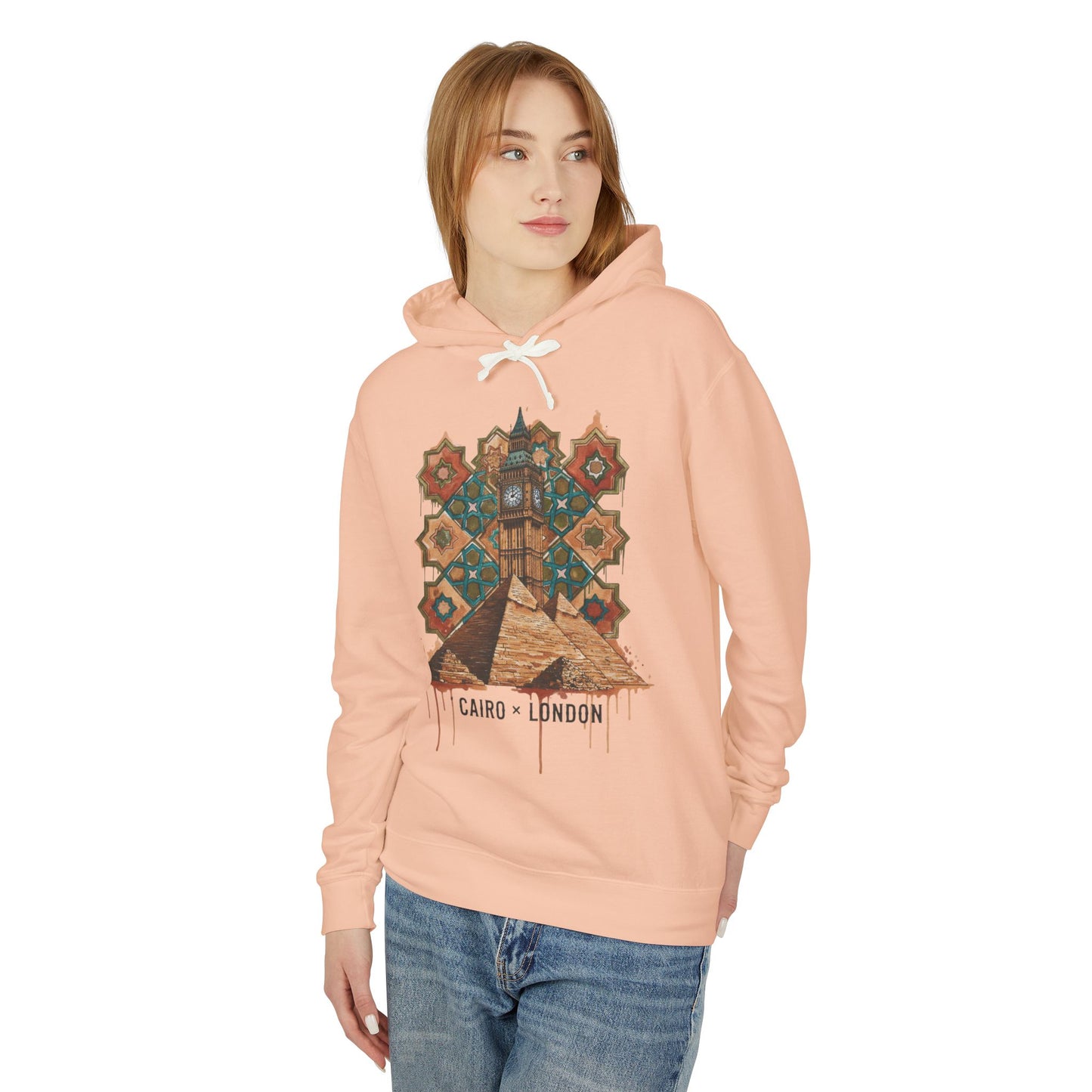 Cairo to London Vintage Pyramid Hoodie — Travel & Retro Mosaic Graphic