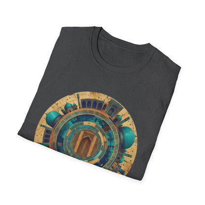 Sacred Geometry Mandala T-Shirt — Teal & Gold Spiritual Art Tee