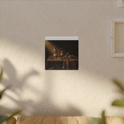 Oriental Still Life Canvas — Vintage Brass Teapot & Lantern Wall Art