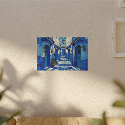 Mediterranean Blue Alley Canvas Print — Stretched Matte Wall Art