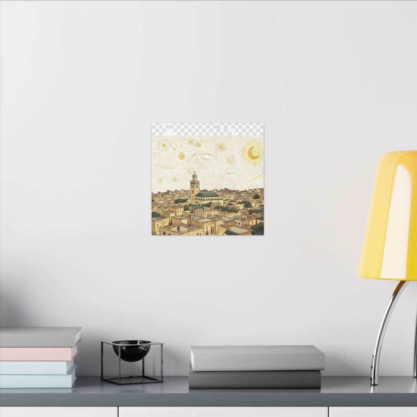 Moroccan Cityscape Canvas Print — Starry Night-Inspired Mosque Wall Art