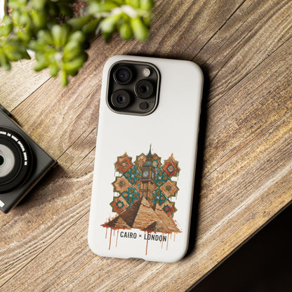 Cairo × London Phone Case — Vintage Mosaic Pyramids & Big Ben Travel Design