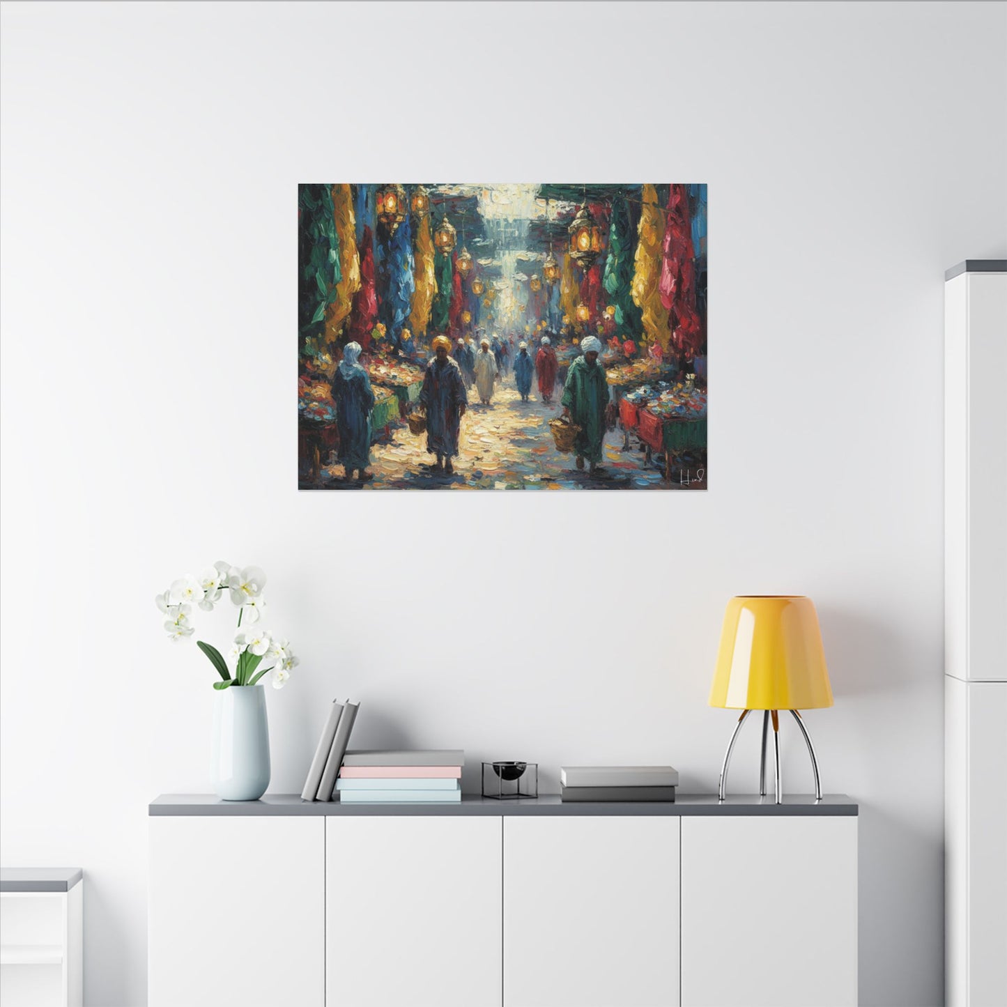 Middle Eastern Market Matte Canvas Wall Art — Colorful Bazaar Street Scene