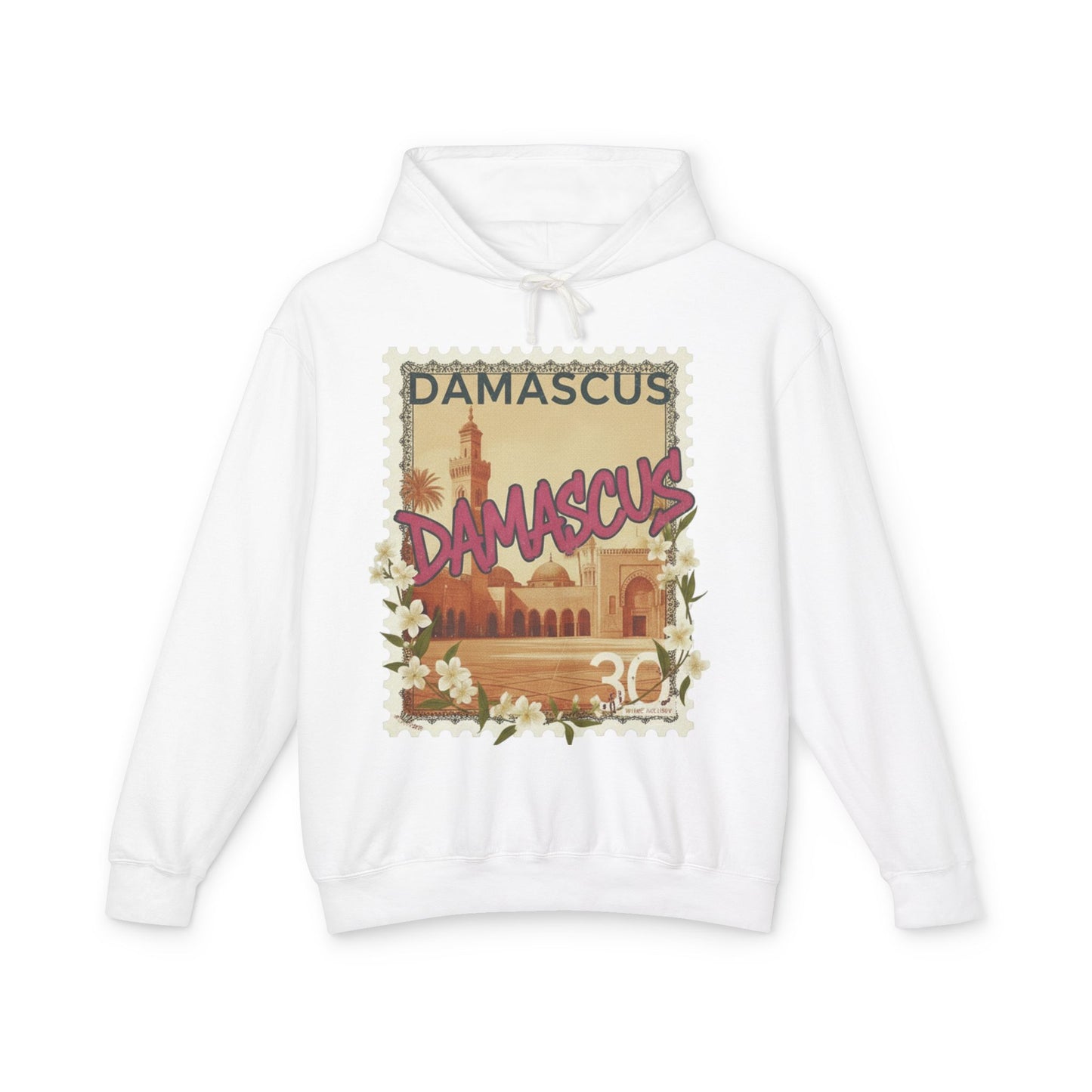 Damascus Vintage Postage Hoodie — Retro Travel Sweatshirt