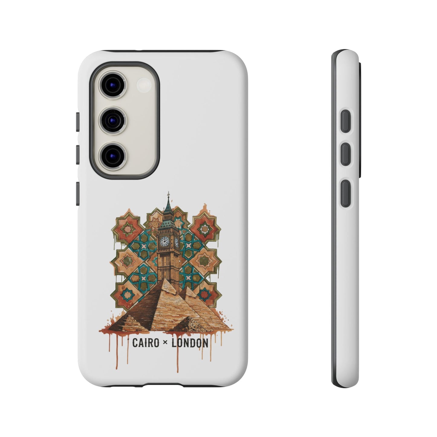 Cairo × London Phone Case — Vintage Mosaic Pyramids & Big Ben Travel Design