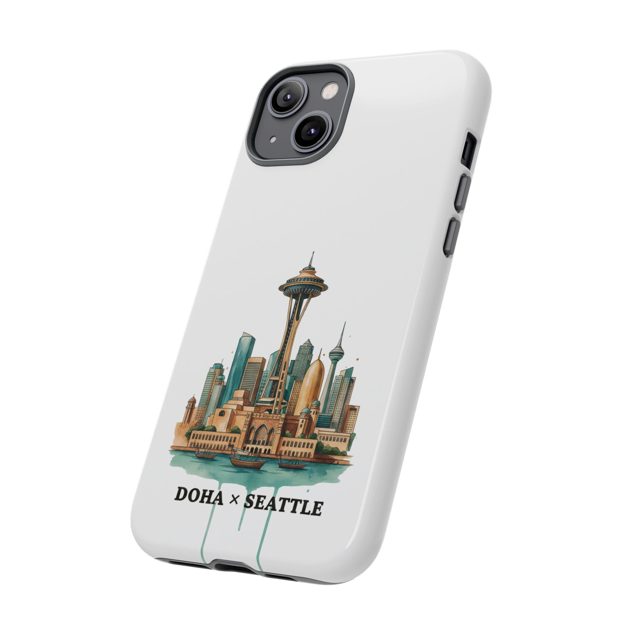 Doha x Seattle Skyline Tough Phone Case — Cityscape Protective Phone Cover