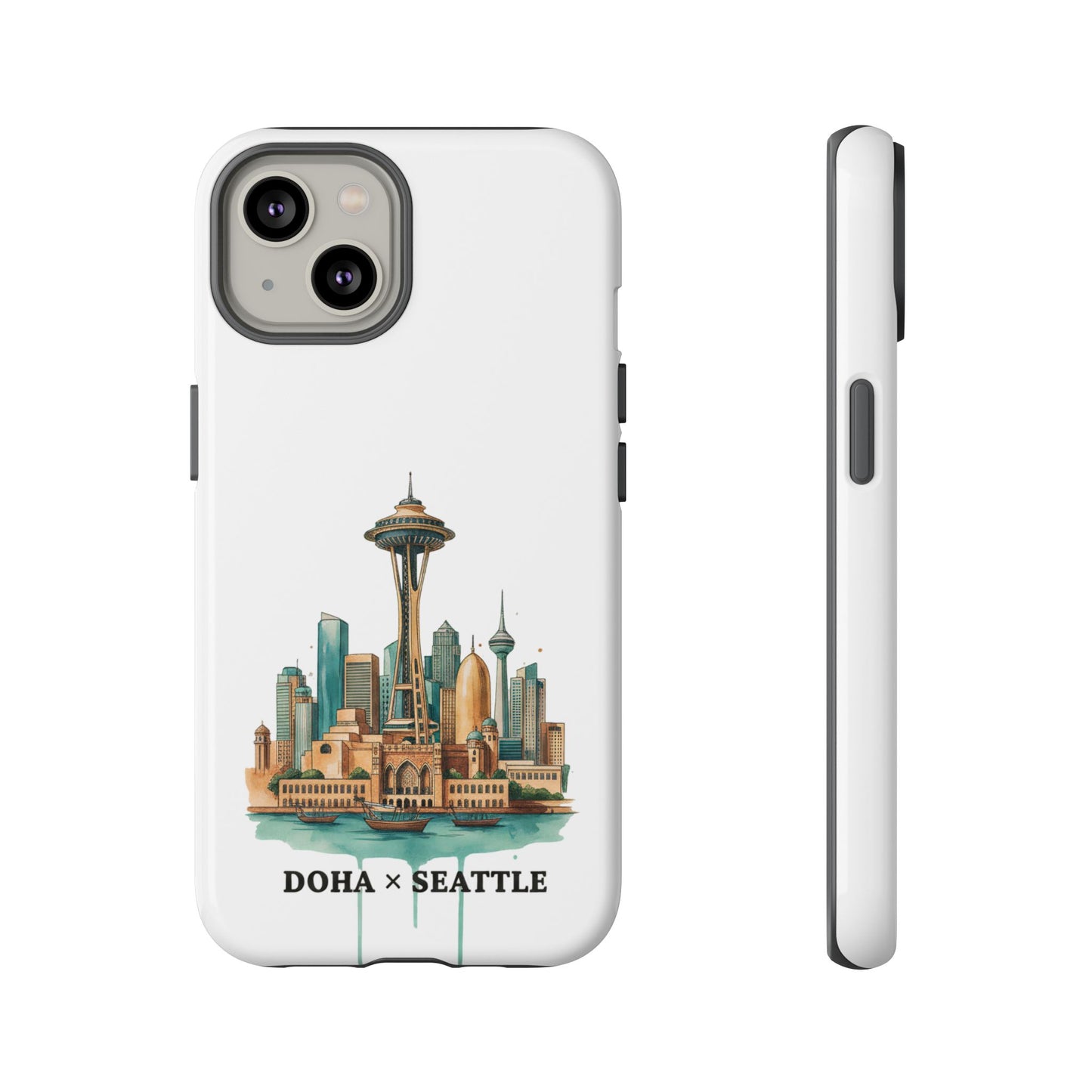 Coque de téléphone résistante Doha x Seattle Skyline — Protection pour téléphone inspirée de la ville