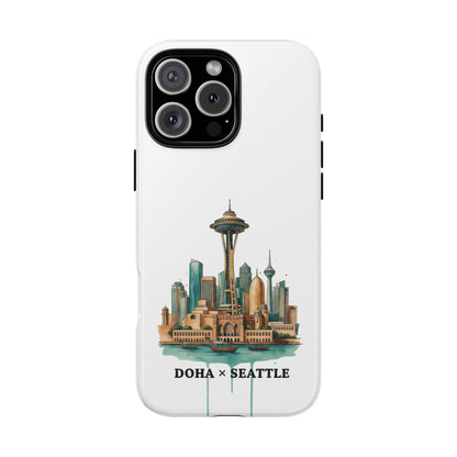 Coque de téléphone résistante Doha x Seattle Skyline — Protection pour téléphone inspirée de la ville