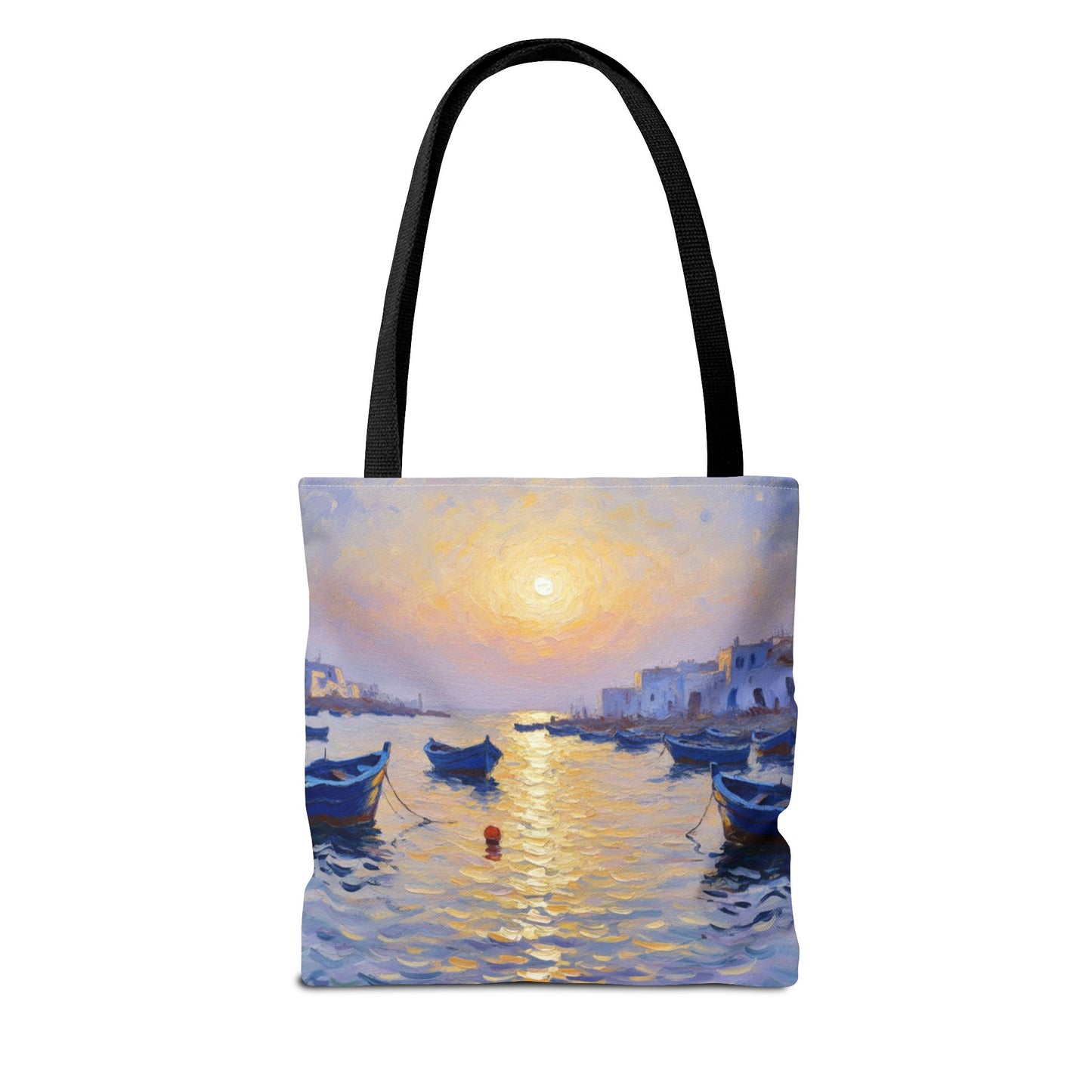 Sunset Harbor Tote Bag - Seaside Boats Art Print