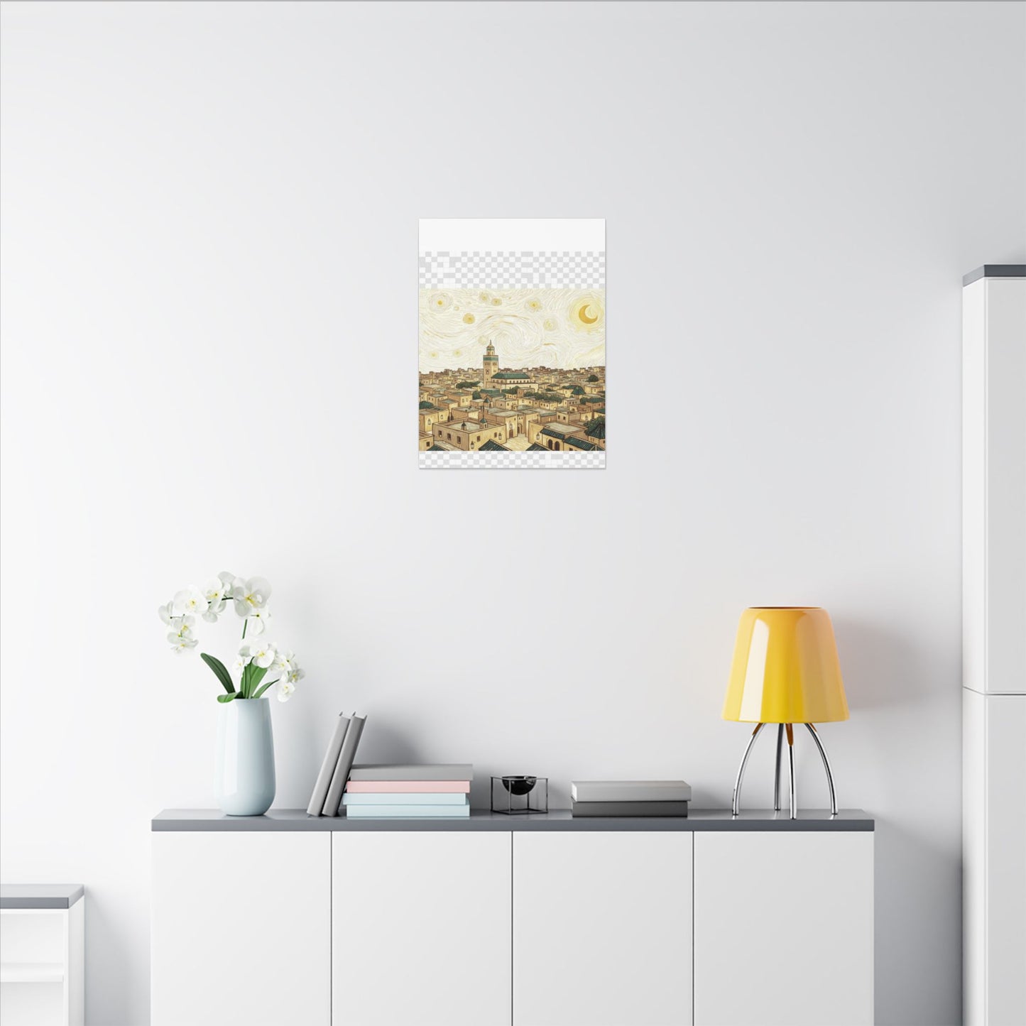 Moroccan Cityscape Canvas Print — Starry Night-Inspired Mosque Wall Art