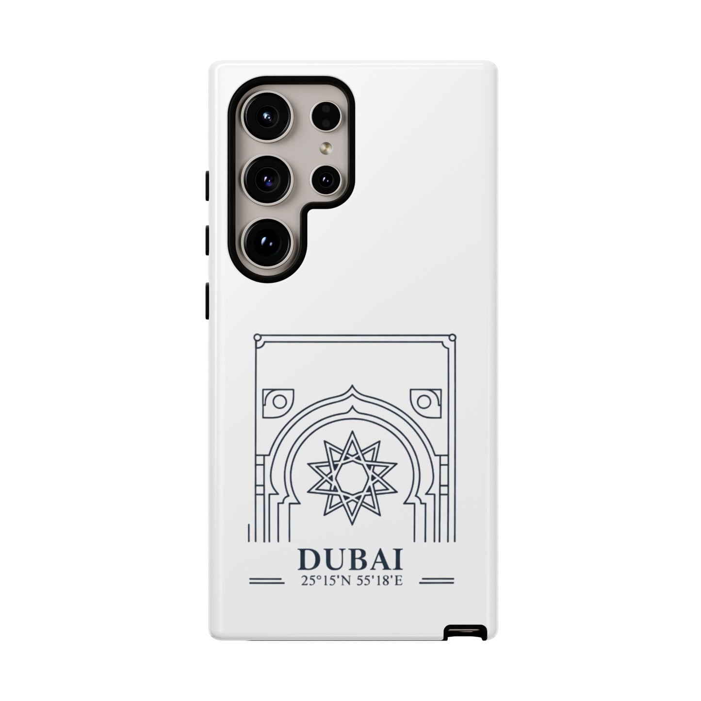 Dubai Architectural Phone Case — Minimal Souvenir Travel Design with Coordinates