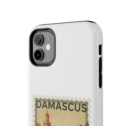 Étui de téléphone résistant à motif de timbres vintage Damas — Coque de téléphone rétro pour voyage