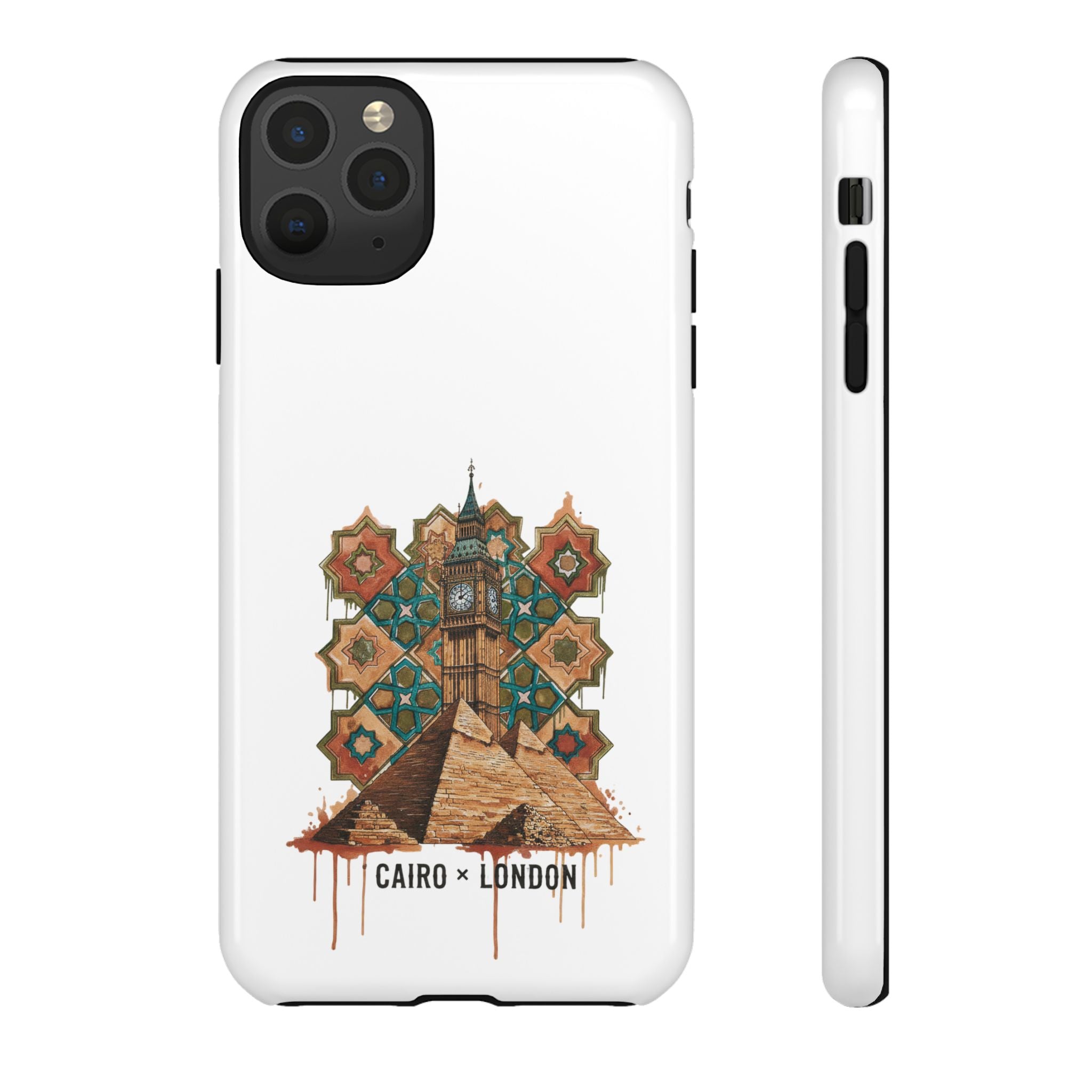 Cairo × London Phone Case — Vintage Mosaic Pyramids & Big Ben Travel Design