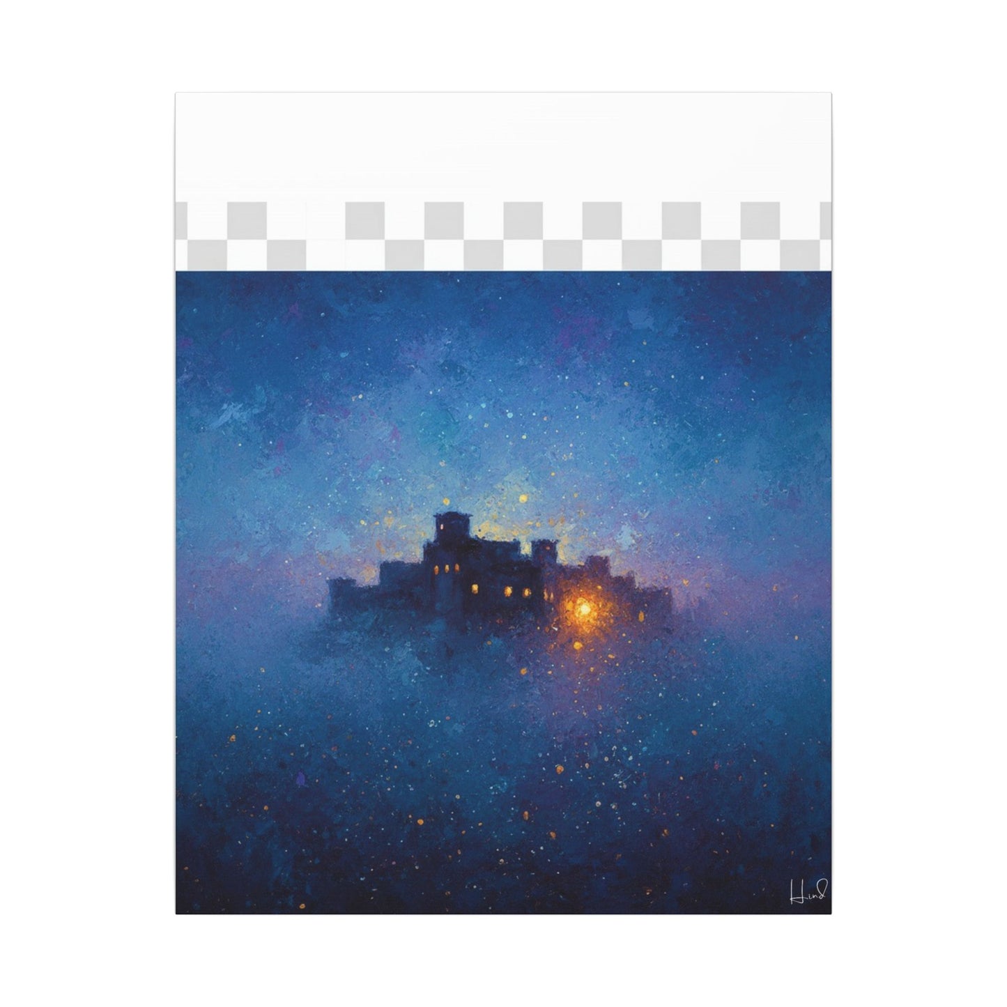 Tableau sur toile mate « Forteresse de la Nuit Étoilée » — Paysage mystique de château bleu