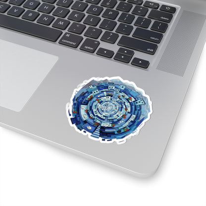 Blue Mediterranean Village Spiral Sticker — Kiss-Cut Vinyl Decal
